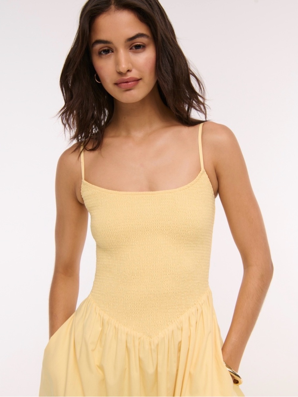 Abercrombie Yellow Smocked Bodice Midi Dress - NWT - Picture 2 of 6